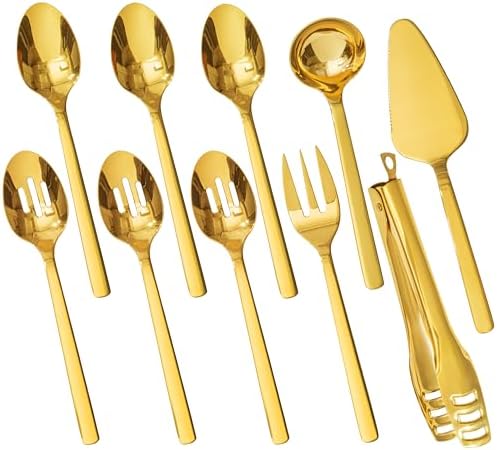 KINGSTONE 18/10 Large Hostess Gold Serving Utensils,Stainless Steel Serving