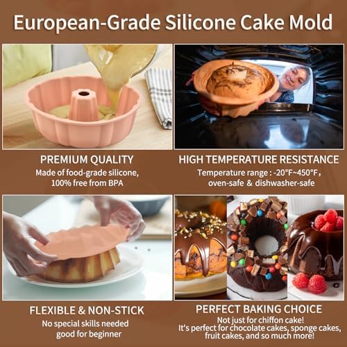 2 Pack Silicone Cake Pan,Jello Moldes Para Gelatinas，10 Inch, Pink+Blue