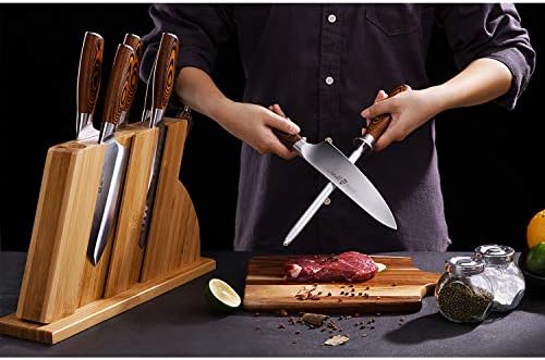 TUO Honing Rod, Sharpening Steel with Larger Diameter for Kitchen Knife Daily Honing Maintenance, High Carbon Steel 8" Knife Sharpener Rod, Ergonomic Handle