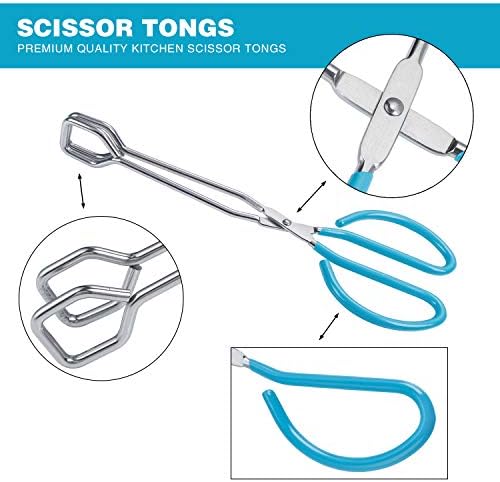 10-Inch Stainless Steel Scissor Tongs, MSY BIGSUNNY Kitchen Food Tongs with Non-slip, Comfort-Grip Handle, Heavy Duty Cooking Tongs - 2 Pack, (Blue)