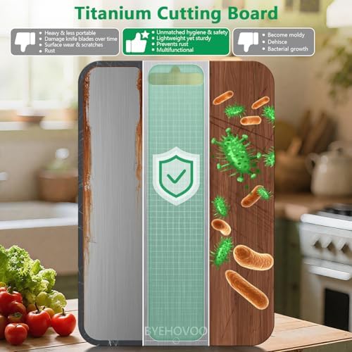 Titanium Cutting Board for Kitchen,100% Pure Titanium Cutting Board Non-Toxic Hygiene Dishwasher-Safe Food Grade Double Sided Metal Titanware Chopping Board for Meat,Fruit & Vegetables (12"L x 9"W)
