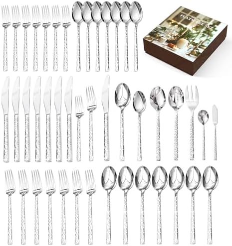 45 Piece Silverware Set with Serving Utensils, 18/10 Stainless Steel
