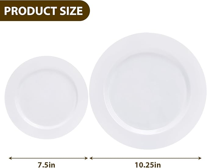 Moretoes 100PCS White Plastic Plates Disposable 10.25inch Dinner Plates and 7.5inch Dessert Salad Plates Heavy Duty Plates for Wedding Party and Birthday