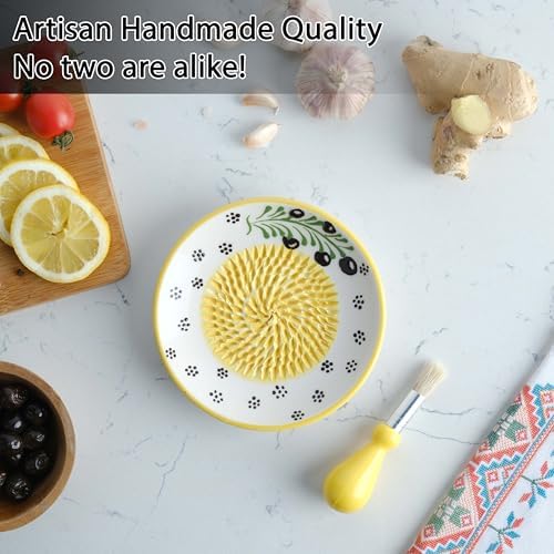 Handmade Ceramic Garlic Grater - 4 Pcs Garlic Press - Natural Ginger & Cheese Grinder - Decorative Mincer - Honey Yellow