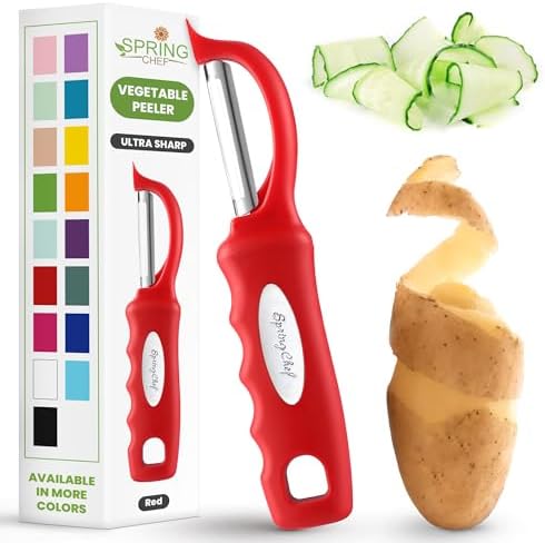 Spring Chef Swivel Vegetable Peeler for Kitchen with Soft Grip Handle, Red