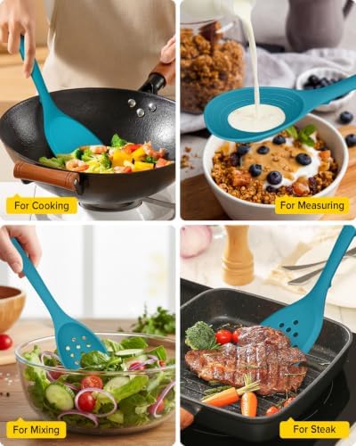 BUNDLEPRO Silicone Cooking Utensils Set, 4 Pcs Spatula and Spoon Set, Blue