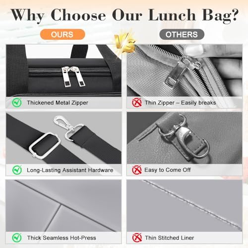 Coobiiya Insulated Lunch Box for Men & Women, Leakproof Lunch Bag Cooler Bag with 4 Pockets,Heavy Duty Lunch Bags Men Cooler Bags for Camping, Travel, Work Kayaking & Beach