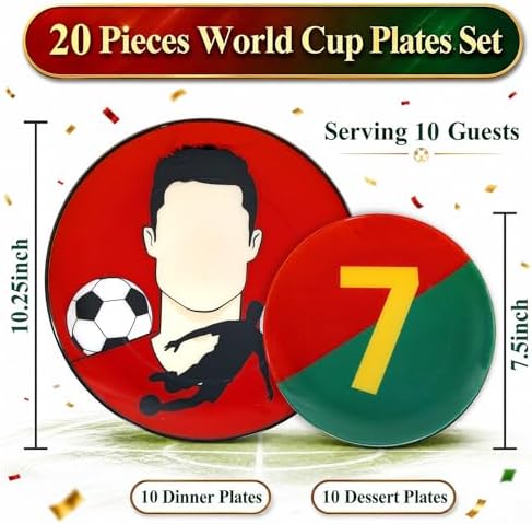 I00000 20 Pcs Red Plastic Soccer Plates, Disposable Plates for Soccer Party