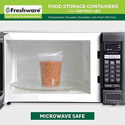 Freshware Food Storage Containers [24 Set] 32 oz Plastic Deli Containers with Lids, Slime, Soup, Meal Prep Containers, BPA Free, Stackable, Leakproof, Dishwasher and Freezer Safe, Translucent