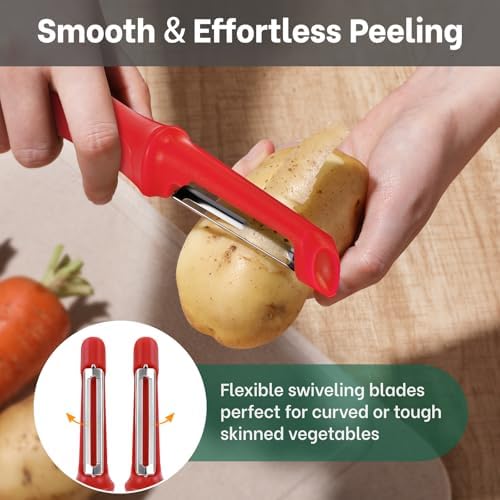 Beneno Swivel Vegetable Peeler, Smooth Peeling Potato Peeler (2, Red)