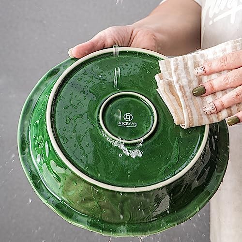 Vicrays Ceramic Pie Pan - 9 Inch Round Fluted and Deep Pie Dish for Tart Pizza Quiche Pot Pies Cake - Reactive Glaze (Green)