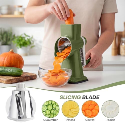 Rotary Cheese Grater, Cheese Grater Hand Crank, 3-Blade Grater