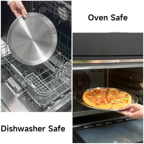 13.5 Inch Pizza Pans for Oven 2 Pack Stainless Steel Baking Sheet Round Plates for Cake Pie and Salad Pizza Steel Tray Oven Dishwasher Safe & Easy Clean