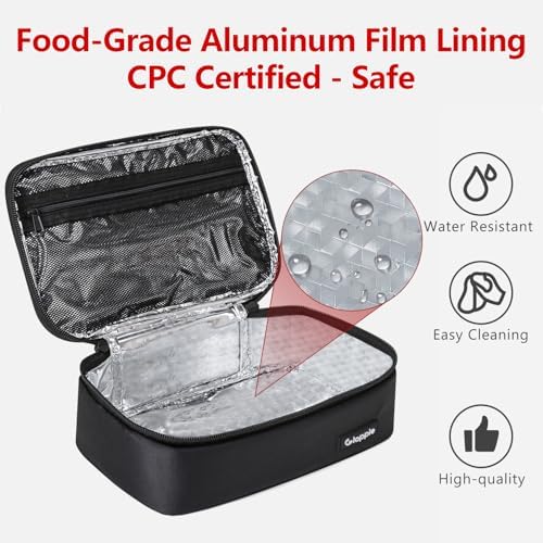 Gloppie Small Lunch Bag, Insulated Lunch Box for Adults & Kids, Black