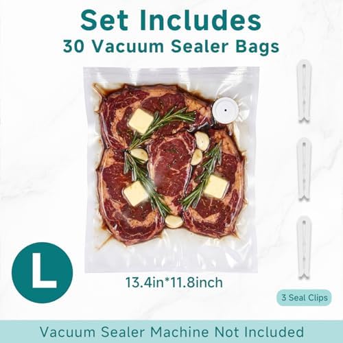 Mehomeli Reusable Vacuum Sealer Bags, 30 Large Bags, 11.8 x 13.4 in