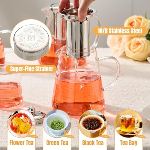 Baalaka Tea Infuser Pot, 32 oz Clear Borosilicate Glass Kettle, Stovetop