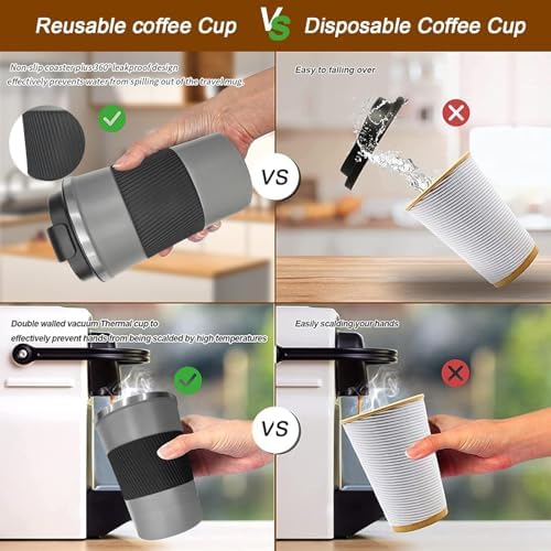 Insulated Travel Coffee Mug, Stainless Steel Coffee Cup with Leakproof Lid