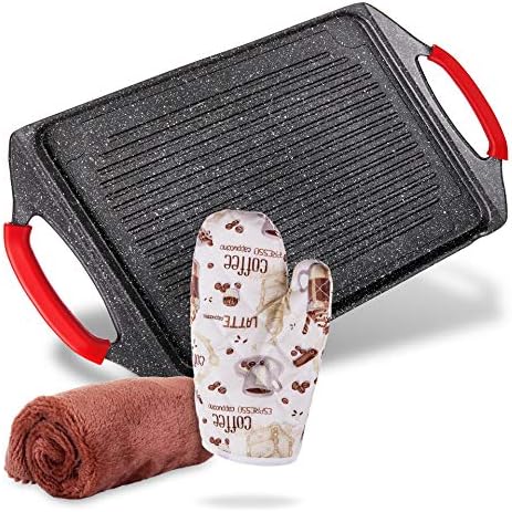 Moss & Stone Griddle Aluminum BBQ, Rectangle Grill Pan for Indoor Cooking