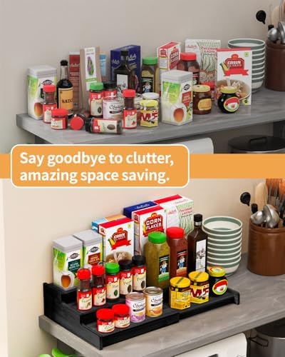Spice Rack 3-Tier Natural Bamboo, Adjustable Cabinet Organizer Shelf