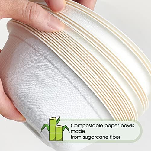 ECOLipak 150 Pack 16 oz Compostable Paper Bowls Disposable, White