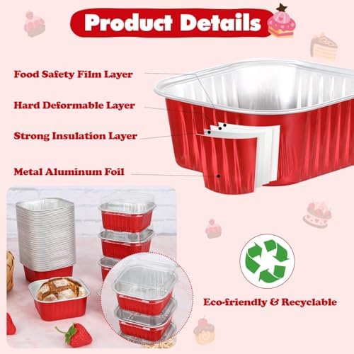 selizo 60 Pack 5oz Mini Disposable Cake Pans with Lids, Aluminum Foil Square Baking Cups, 3.5x3.5 Small Baking Cake Tins Cup Cake Containers with Lids for Individual Cakes