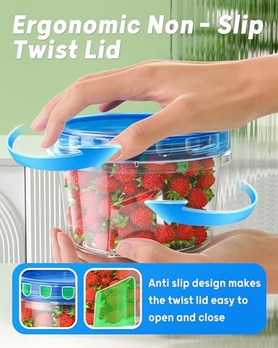 BiuLeon 12 Pack-16oz Freezer Storage Containers, Plastic Food Storage Containers with Twist Top Lids, BPA Free and Reusable Soup Containers with Lid, Microwave and Dishwasher Safe