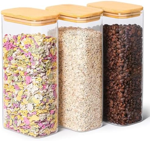 ComSaf Glass Storage Containers with Lids 2 Qt, Set of 3 Cereal Containers
