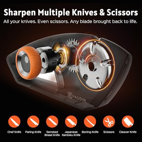 PAUDIN Knife Sharpener, 5-Stage Manual Sharpening for Kitchen Knives
