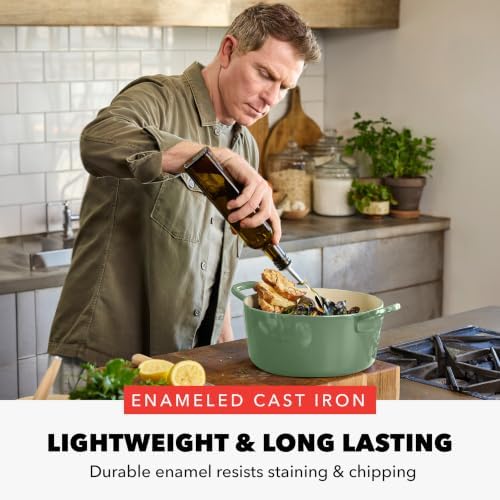 GreenPan x Bobby Flay 5.5QT Enameled Cast Iron Dutch Oven With Lid, Green