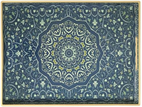 Decorative Tray, Blue Serving Tray with Handles, Ottoman Trays, Plastic Coffee Table Tray for Living Room, Bathroom, Kitchen, Decor, 15.7”*11.8”