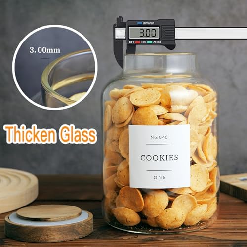 CZHQSMZ Set Of 2 Large Glass Jar with Wooden Lid with 132 Labels, Glass Storage Jars for Flour Pasta Candy Coffee Cookie and More(70 FL OZ/2000 ml)