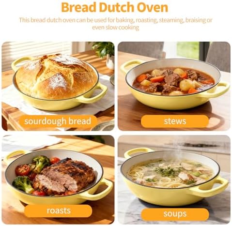 6QT Enameled Cast Iron Yellow Dutch Oven For Sourdough Bread Baking