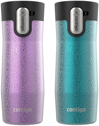 Contigo® AUTOSEAL® West Loop Vacuum-Insulated Stainless Steel Travel Mug with Easy-Clean Lid, 16 oz, 2-Pack, Crystal Pansy; Crystal Juniper