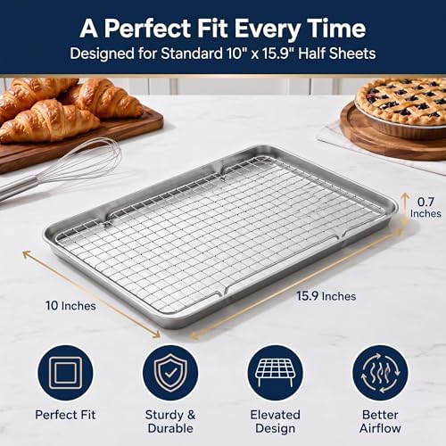 Cooling Rack Set of 2, 10" x 16" No Warp Heavy Duty Stainless Steel Baking Rack - Fits Jelly Roll Cookie Sheet Pan, Oven Safe 575°F, for Baking, Roasting & Dehydrating, Dishwasher Safe
