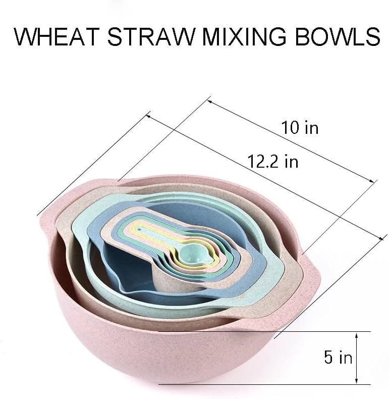 Mixing Bowls, Nesting Baking Bowls with Colander & Fine Mesh (Wheat-10PCS)