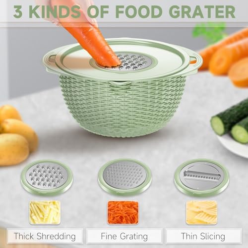 4-1 Strainer with Bowl & Spoons Set - Strainers and Colanders - Colanders for kitchen(Patented) - Pasta Strainer with Upgraded Graters & Spoons for Fruit Veggie Kitchen Essentials, Green
