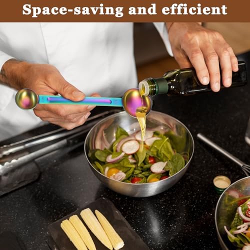 Double Sided Measuring Spoon Stainless Steel Coffee Scoop Teaspoon Measuring Spoon 1 Tsp (5ml) & 1 Tbsp (15ml) Dual-Measure Long-Handle Spoons Coffee Measurings Spoons (Colorful)
