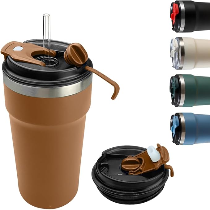 Travel Coffee Mugs Leak-Proof, Reusable Coffee Cups with Lids, Stainless Steel Vacuum Insulated Coffee Tumblers, Thermal Insulation Cups for Men and Women Hot & Cold Drinks(4th-Brown, 16OZ)