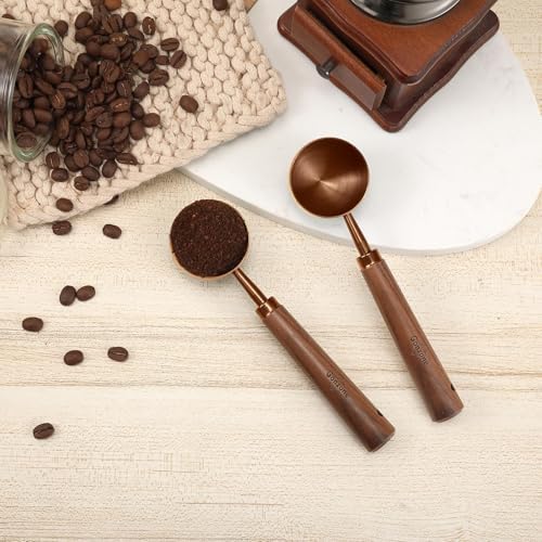 Vintage Coffee Measuring Spoon - 304 Stainless Steel, Coffee Scoop，10g Capacity, Walnut Handle - Perfect for Coffee, Tea, and More (Rose Gold)