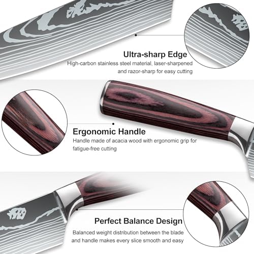 Dfito Kitchen Knife Set, 15 Pieces Knife Set with Block and Sharpener