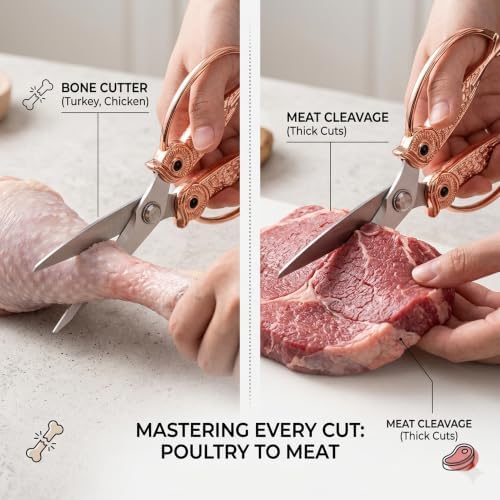 XSNBRD Kitchen Shears Heavy Duty, Rose Gold Stainless Owl Scissors.