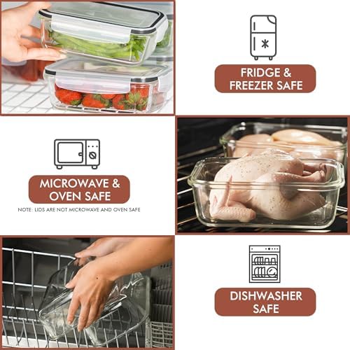 Razab 16 Pc (Set of 8) 30 Oz Glass Meal Prep Containers with Lids, Airtight Large Glass Food Storage Containers, Reusable Leak Proof BPA Free, Freezer to Oven and Dishwasher Safe