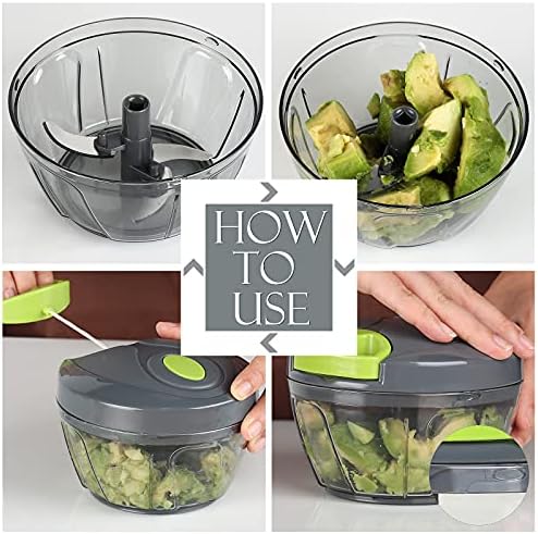 Ourokhome Manual Food Processor Vegetable Chopper, Portable Hand Pull String Garlic Mincer Onion Cutter for Veggies, Ginger, Fruits, Nuts, Herbs, etc., 500ml, Grey