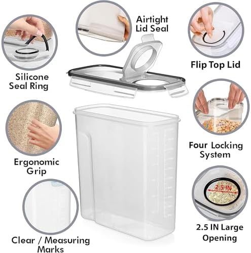 Shazo 2 Pack (6.3L / 213OZ) EXTRA Large Airtight Food Storage Cereal Containers for Bulk Food Storage BPA-Free Plastic Container, Pantry Organization and Canister for Rice, Pasta, Sugar & Flour