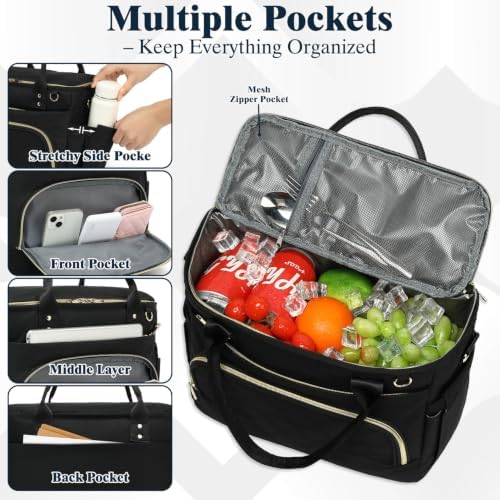 GYEUKHAM Insulated Lunch Bag for Women Men,Extra Large Lunch Box, Leakproof Reusable Cooler Tote for Adult, Everyday Soft Lunch Tote Bag for Work College Picnic Travel,Black