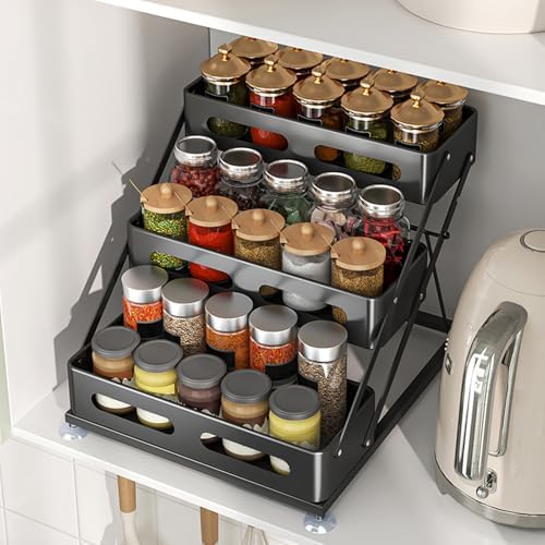 Ceetug 3 Tier Foldable Spice Rack, Black