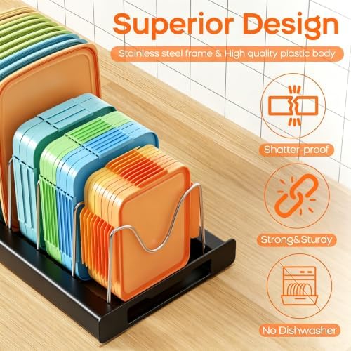 Nigelia Pots and Pans Organizer for Under Cabinet 22" Expandable Food Storage Container Lid Organizers with 10 Adjustable Dividers Pot and Pan Lid Holders Rack Inside Cabinet&Kitchen Countertop(Black)