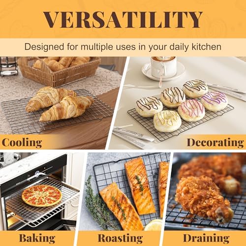 2 PCS Grid Wire Baking Cooling Racks, 10" x 15", Black