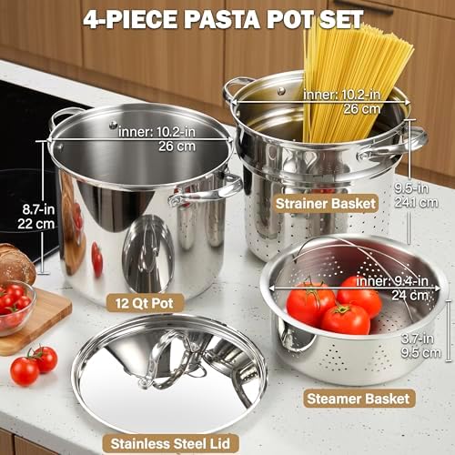 Cooks Standard 12 Quart Pasta Pot Set 4-Piece 18/10 (304) Stainless Steel