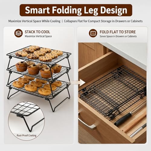 Cooling Racks for Cooking and Baking, 3-Tier Heavy-Duty Wire Cooling Rack